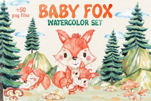 50 Watercolor Fox Clipart Set: Illustrations for Branding