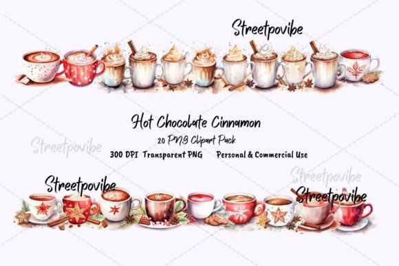Cinnamon Chocolate Watercolor Clipart Illustrations
