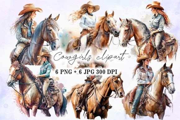 Cowgirl Riding Horse Watercolor Illustrations Review