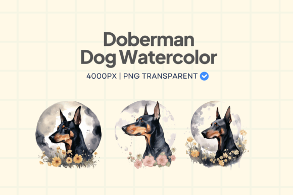 Doberman Dog Watercolor Element PNG Illustrations