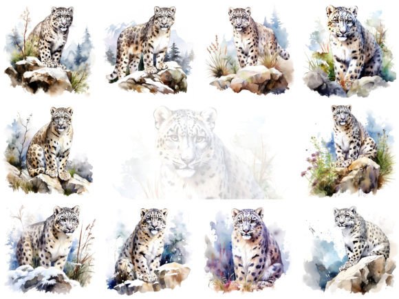 Elegant Snow Leopard Illustrations for Digital Products