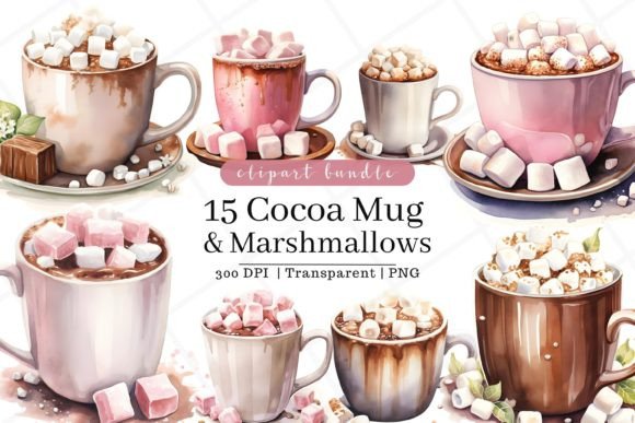 Hot Cocoa Mug Watercolor Clipart for Embroidery