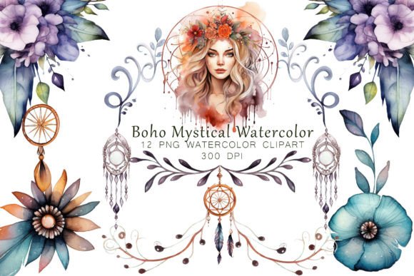 Mystical Bohemian Watercolor Beauties Illustrations