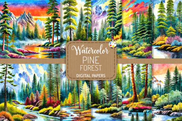 Pine Forest Watercolor Wilderness Scenes Illustrations