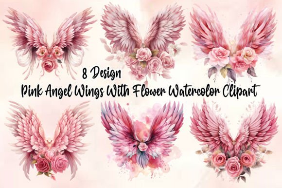Pink Angel Wings Illustrations for Digital Products