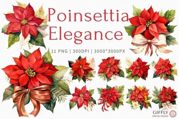 Poinsettia Elegance Watercolor Clipart: Illustrations Review