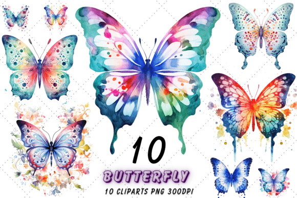 Watercolor Butterfly Silhouettes Clipart: Editorial Illustrations