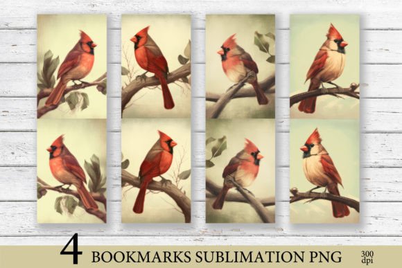 Watercolor Cardinal Bookmark Sublimation Illustrations