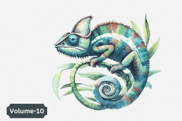 Watercolor Chameleon Clipart Volume 10 Illustrations