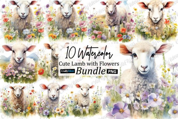 Watercolor Cute Lamb with Flowers Clipart Review