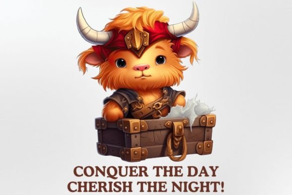 Watercolor Cute Viking Baby Highland Cow Illustrations