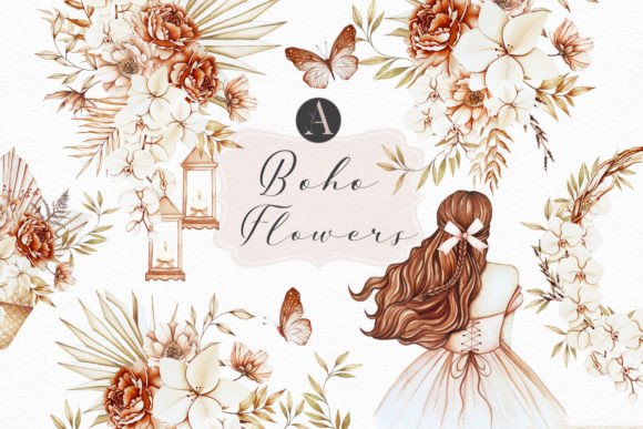 Watercolor Flowers Boho Clipart: Illustrations for Crafters