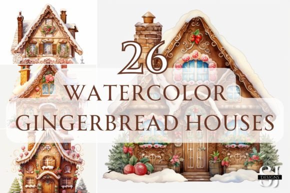 Watercolor Gingerbread Houses Illustrations for Branding