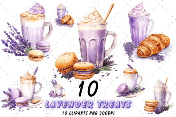 Watercolor Lavender Treats Clipart PNG Illustrations