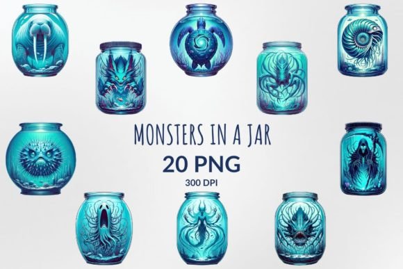 Watercolor Monsters in a Jar Illustrations for Branding