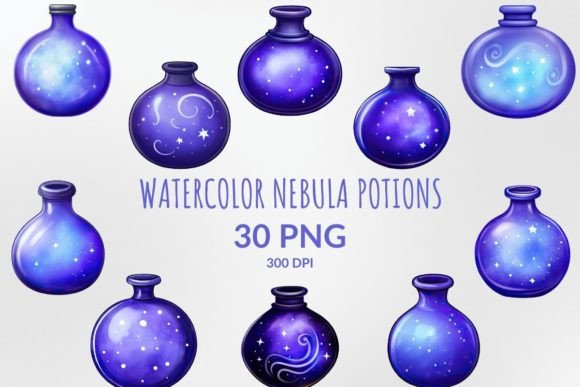 Watercolor Nebula Potion Illustrations for Branding