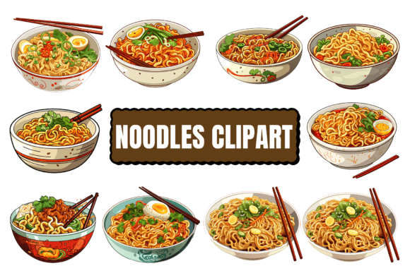 Watercolor Noodles Clipart: Illustrations for Branding