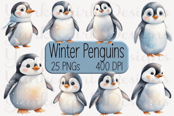 Watercolor Winter Penguin Clipart for Illustrations